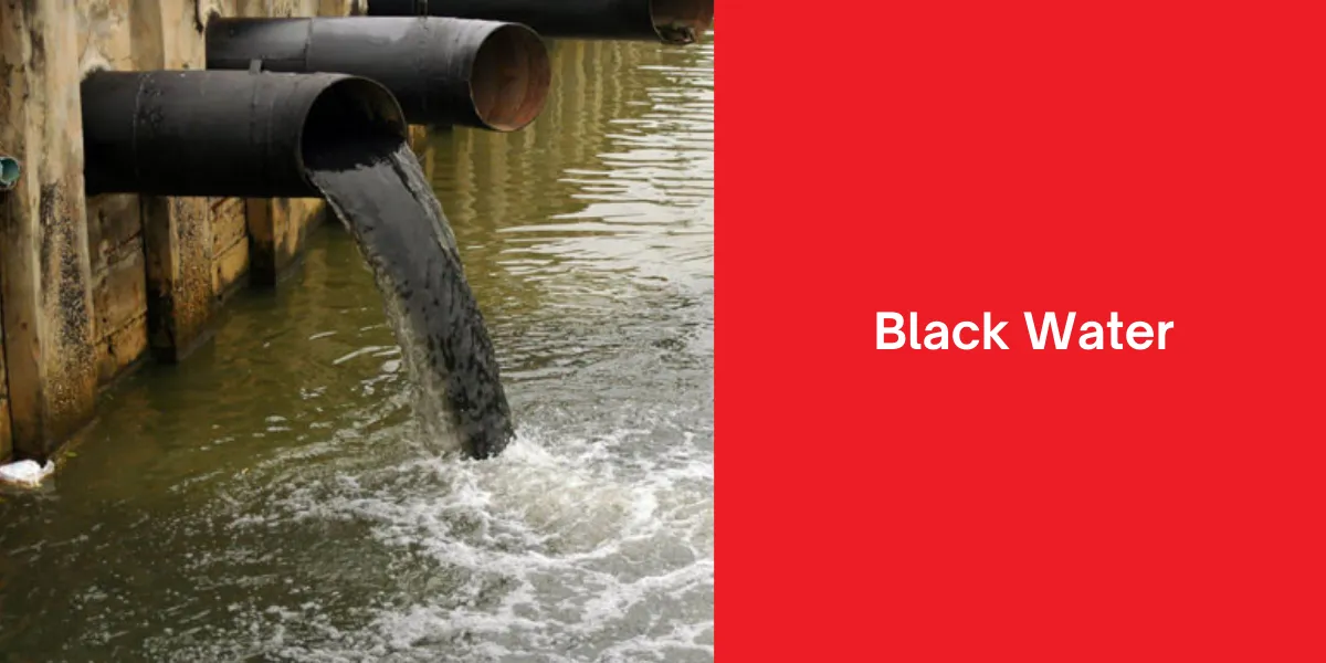 Black Water Black water flowing from large industrial pipes into a body of water, indicating contamination