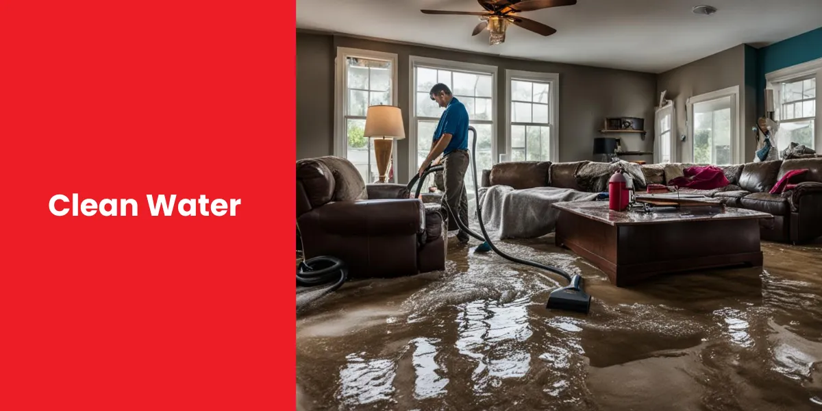 Clean Water A person using a wet vacuum to clean up clean water that has flooded a living room.
